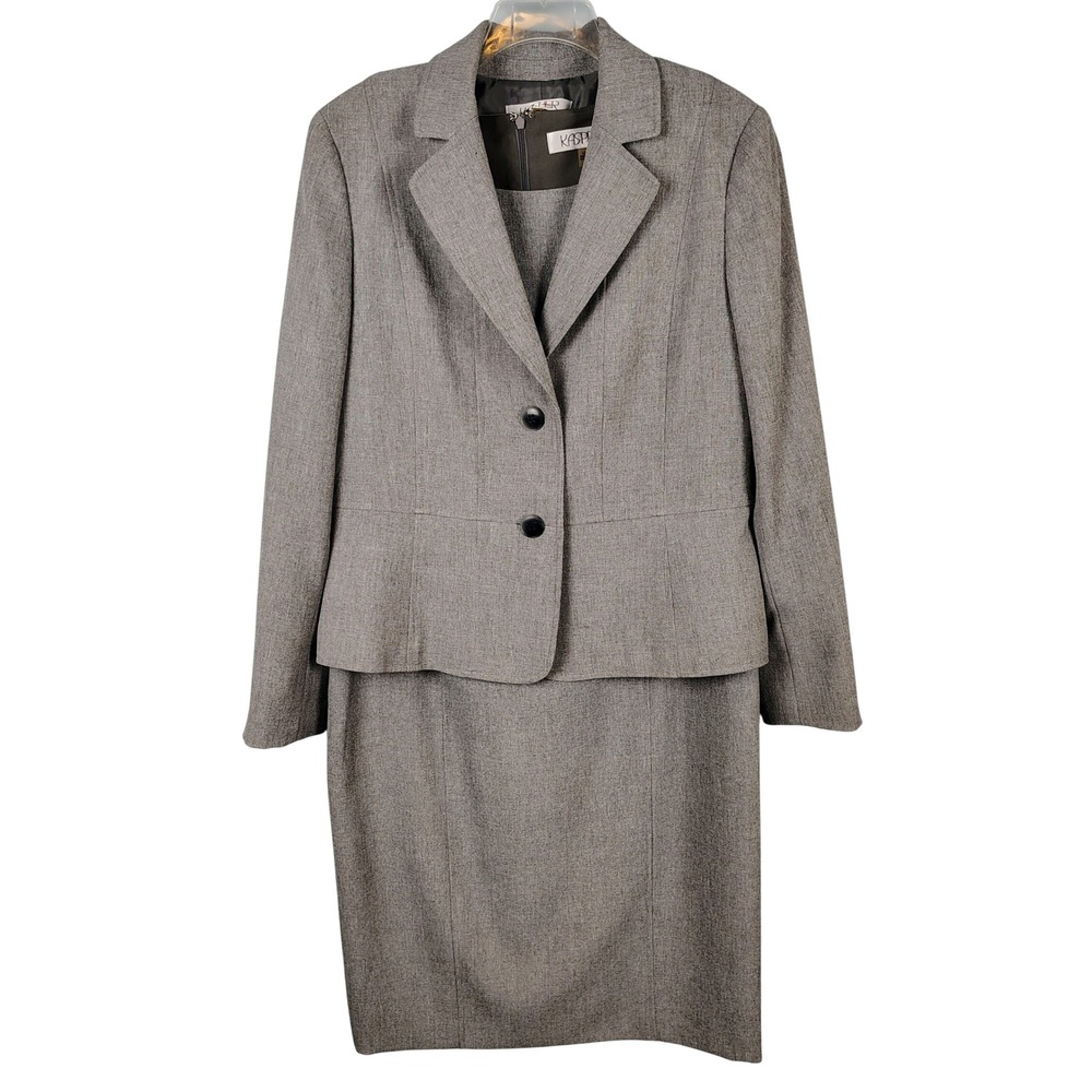 Kasper Womens 12 Gray 2 Piece Skirt Suit Set Blazer Sheath Dress Professional